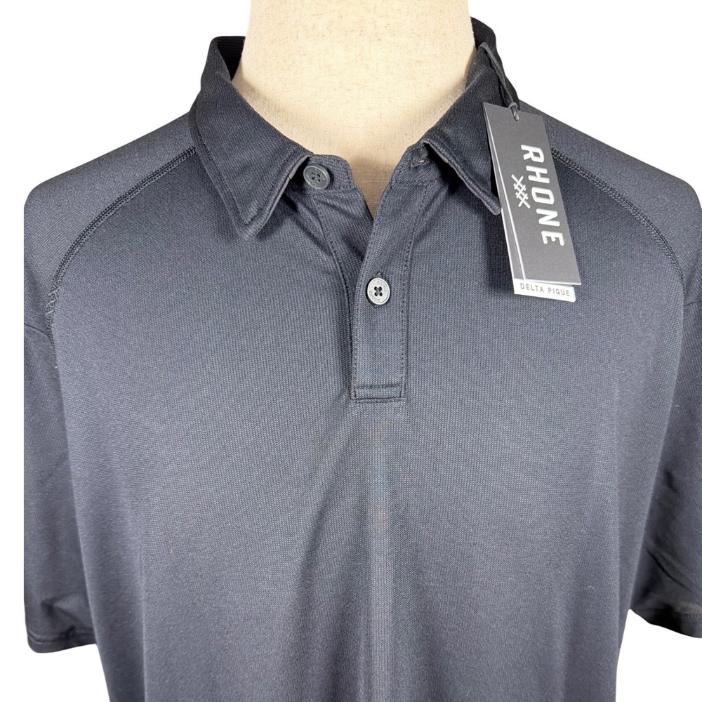 Rhone Delta Pique Polo Shirt Men XXL Black Short Sleeve Performance Golf Top NEW